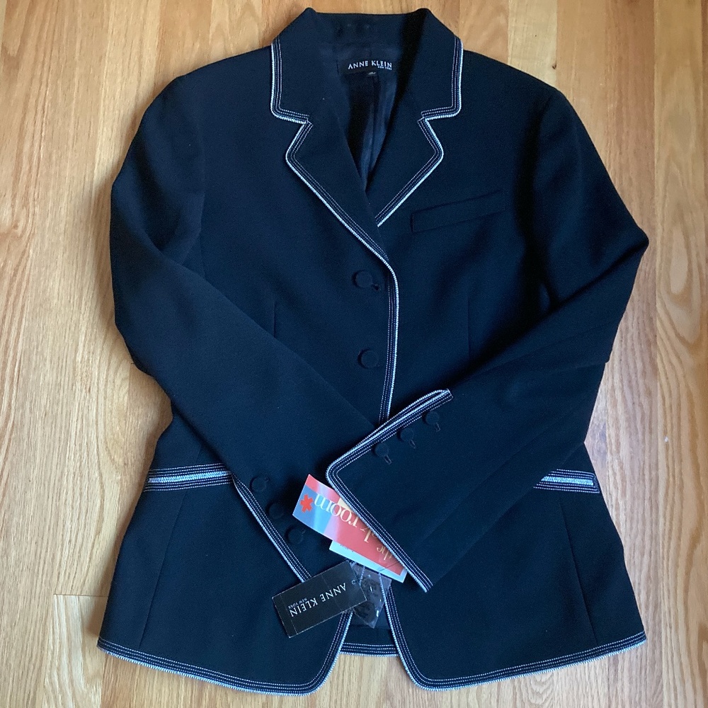 Vintage Anne Klein New York Black Crepe Pantsuit, Sz 10 Jacket/12P Pants, NWT